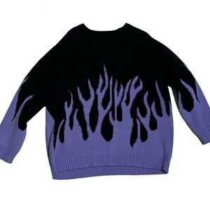 purple fire pattern oversized sweater